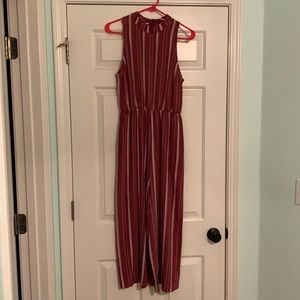 Maroon and White Striped Women’s Jumpsuit